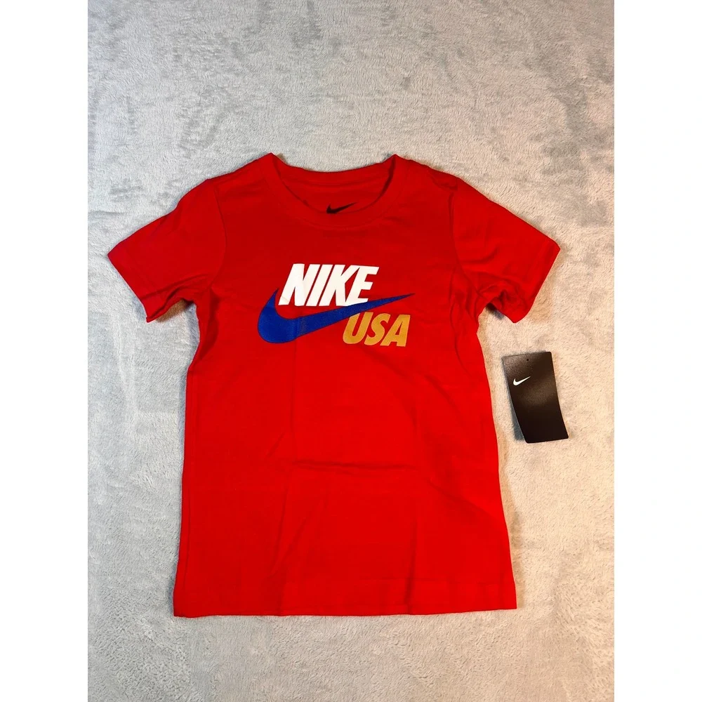 Nike USA Graphic T-Shirt Boys Size 6 Red White Blue Gold‎ Patriotic